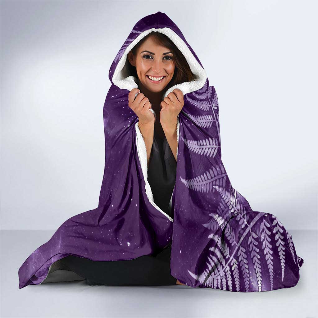 New Zealand Matariki Hooded Blanket Maori Koru With Humpback Whale Purple