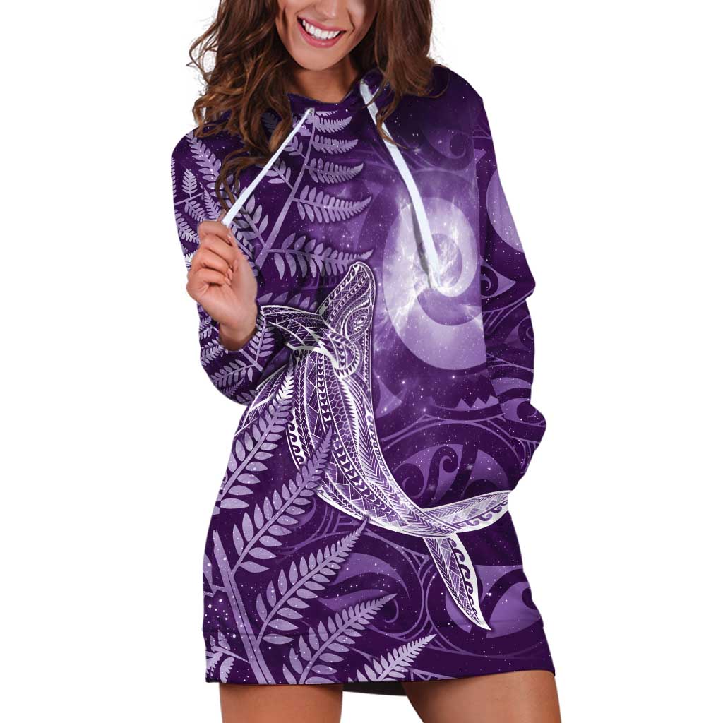New Zealand Matariki Hoodie Dress Maori Koru With Humpback Whale Purple LT05 Purple - Polynesian Pride