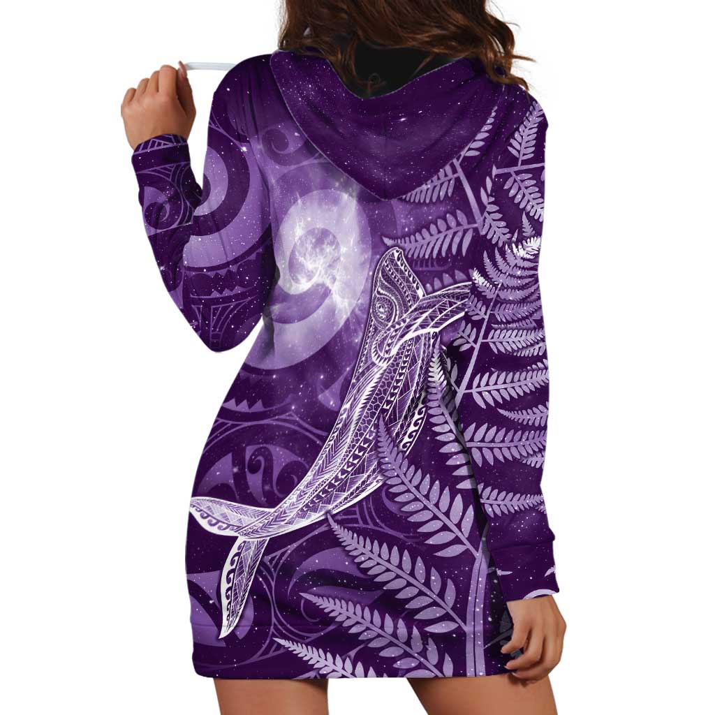 New Zealand Matariki Hoodie Dress Maori Koru With Humpback Whale Purple LT05 - Polynesian Pride