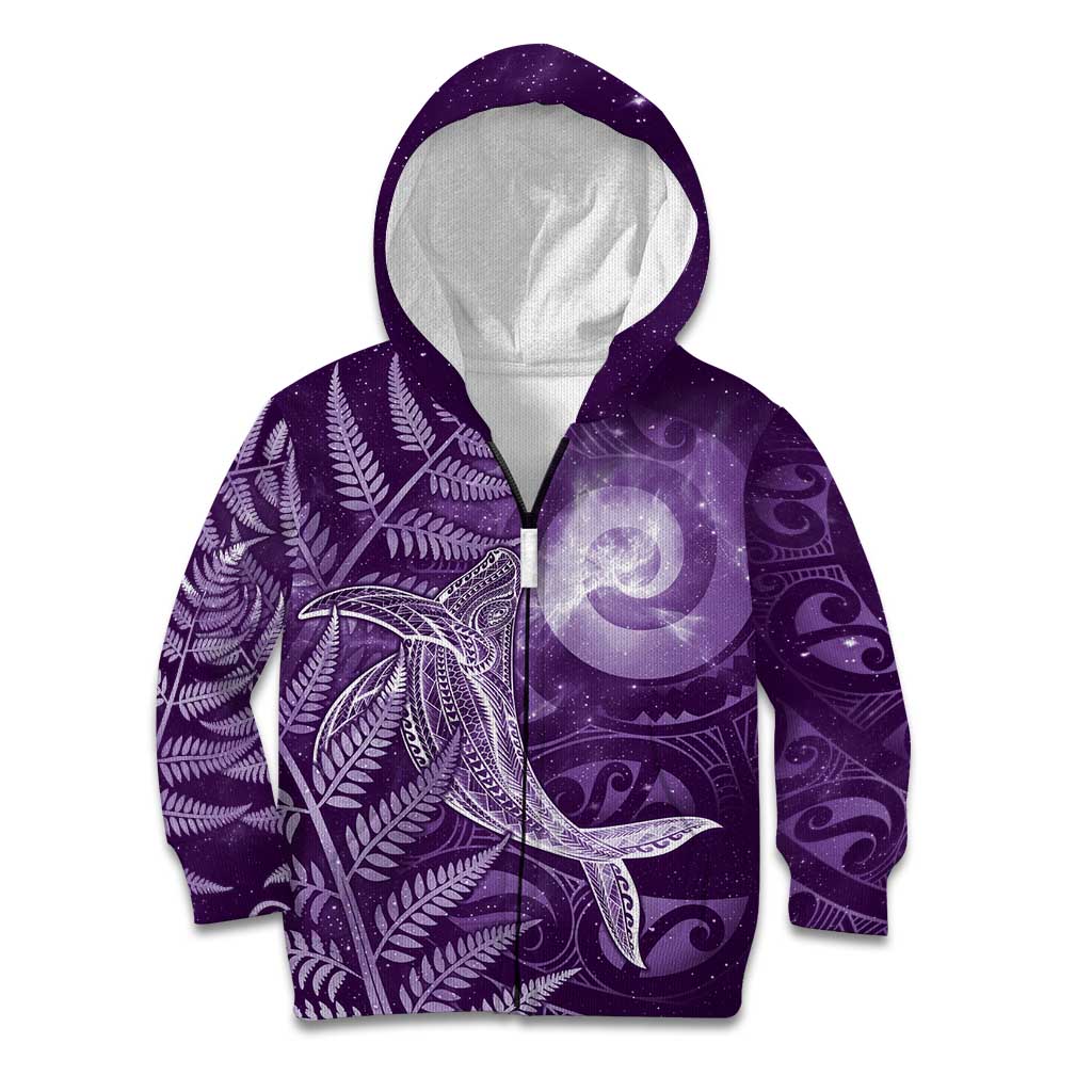 New Zealand Matariki Kid Hoodie Maori Koru With Humpback Whale Purple LT05 Zip Hoodie Purple - Polynesian Pride