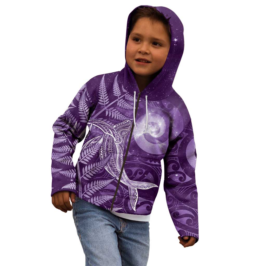 New Zealand Matariki Kid Hoodie Maori Koru With Humpback Whale Purple LT05 - Polynesian Pride