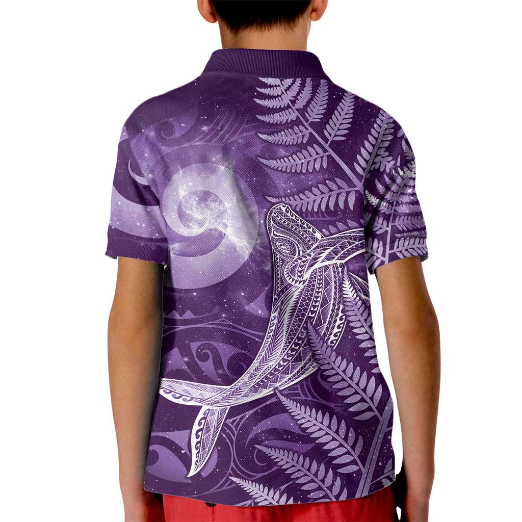 New Zealand Matariki Kid Polo Shirt Maori Koru With Humpback Whale Purple LT05 - Polynesian Pride