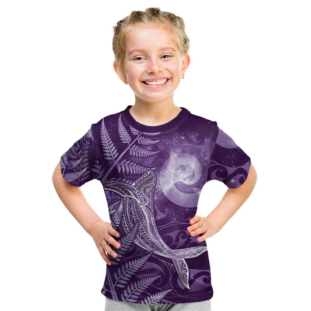 New Zealand Matariki Kid T Shirt Maori Koru With Humpback Whale Purple LT05 Purple - Polynesian Pride