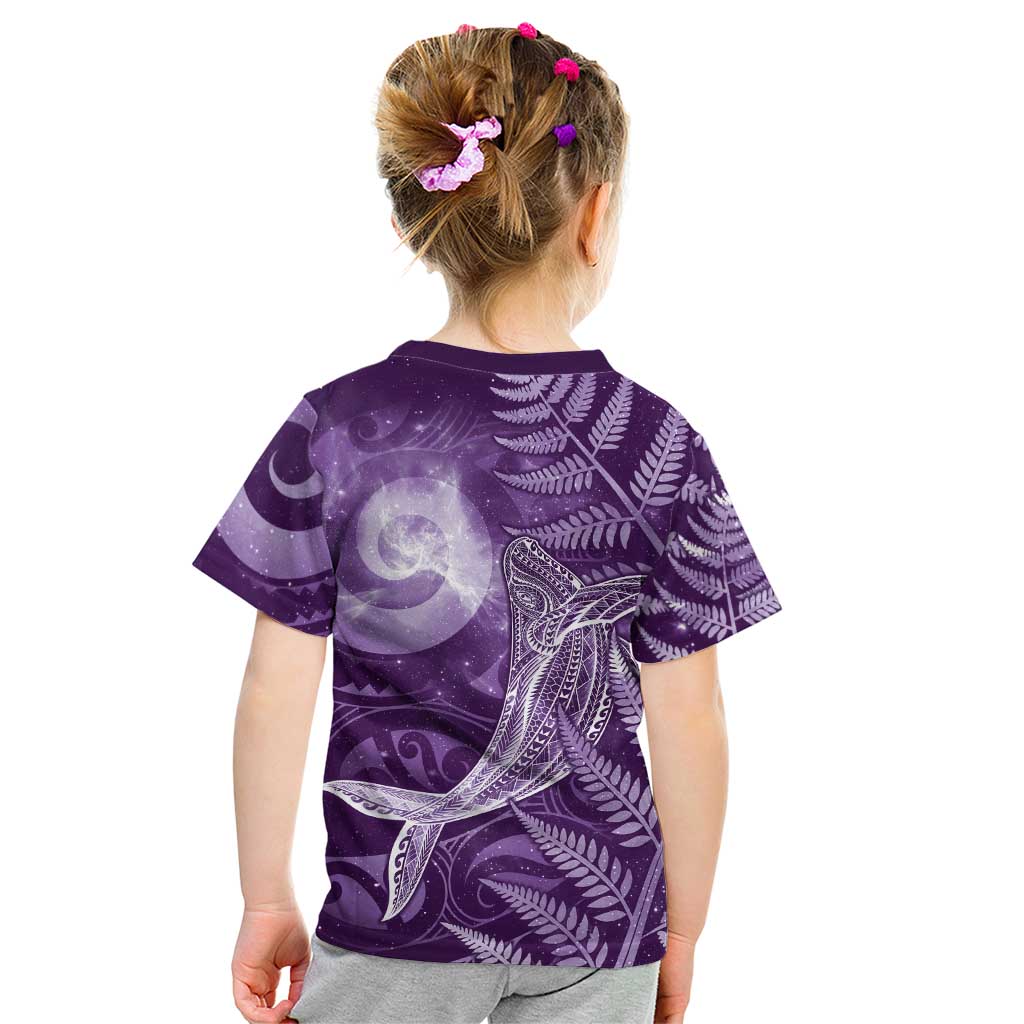 New Zealand Matariki Kid T Shirt Maori Koru With Humpback Whale Purple LT05 - Polynesian Pride