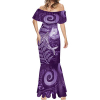 New Zealand Matariki Mermaid Dress Maori Koru With Humpback Whale Purple LT05 - Polynesian Pride