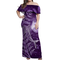 New Zealand Matariki Off Shoulder Maxi Dress Maori Koru With Humpback Whale Purple LT05 Women Purple - Polynesian Pride
