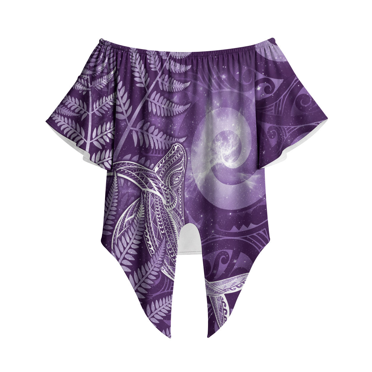 New Zealand Matariki Off Shoulder Wrap Waist Top Maori Koru With Humpback Whale Purple LT05 Purple - Polynesian Pride