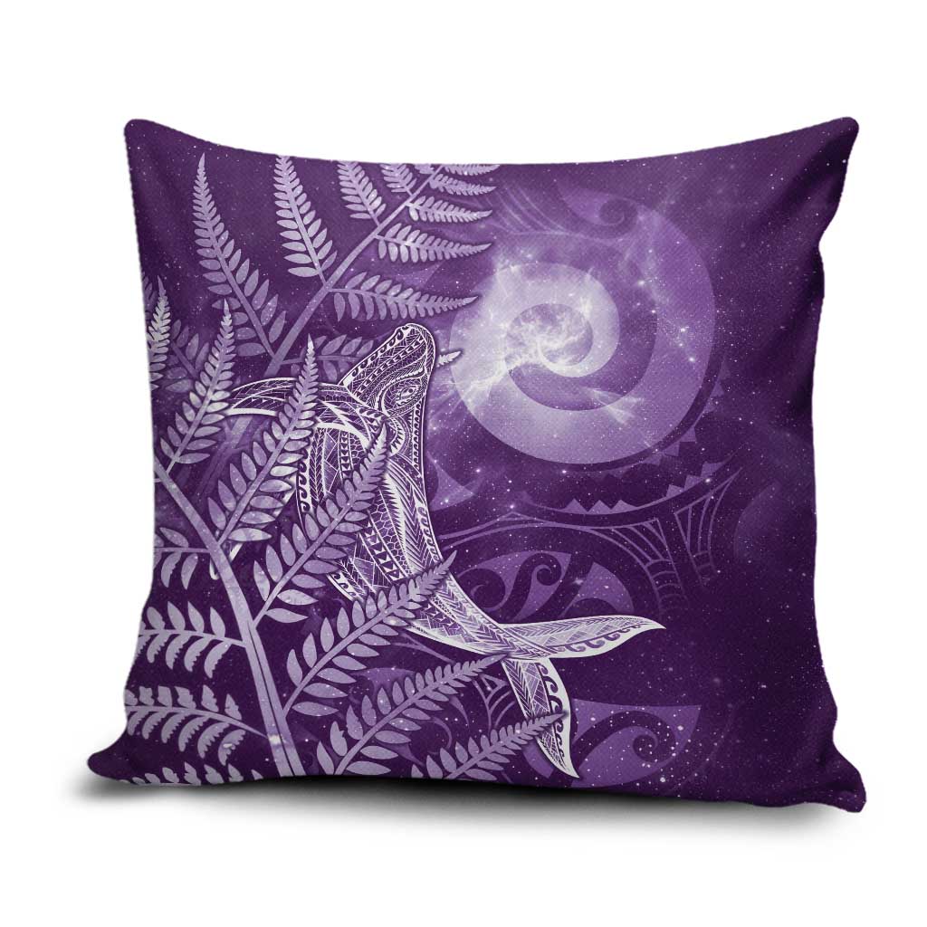 New Zealand Matariki Pillow Cover Maori Koru With Humpback Whale Purple