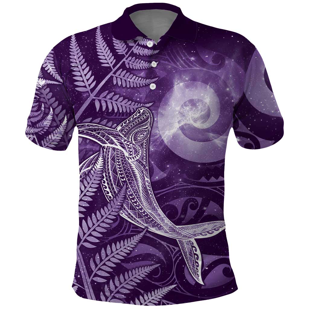 New Zealand Matariki Polo Shirt Maori Koru With Humpback Whale Purple LT05 Purple - Polynesian Pride
