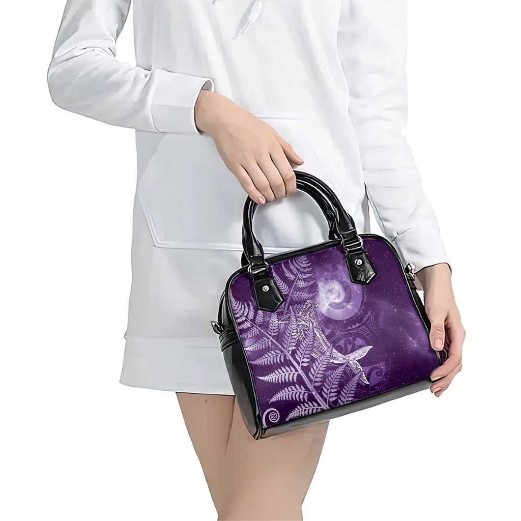 New Zealand Matariki Shoulder Handbag Maori Koru With Humpback Whale Purple