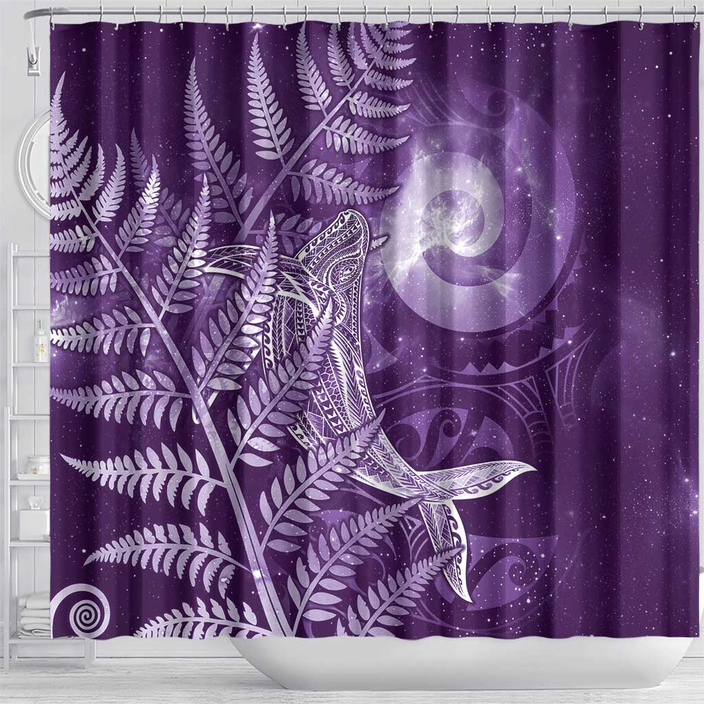 New Zealand Matariki Shower Curtain Maori Koru With Humpback Whale Purple