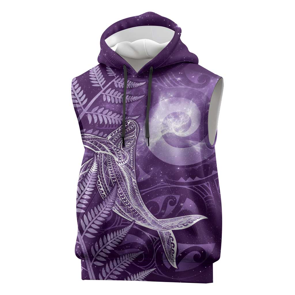 New Zealand Matariki Sleeveless Hoodie Maori Koru With Humpback Whale Purple LT05 Purple - Polynesian Pride