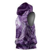 New Zealand Matariki Sleeveless Hoodie Maori Koru With Humpback Whale Purple LT05 - Polynesian Pride