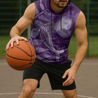 New Zealand Matariki Sleeveless Hoodie Maori Koru With Humpback Whale Purple LT05 - Polynesian Pride