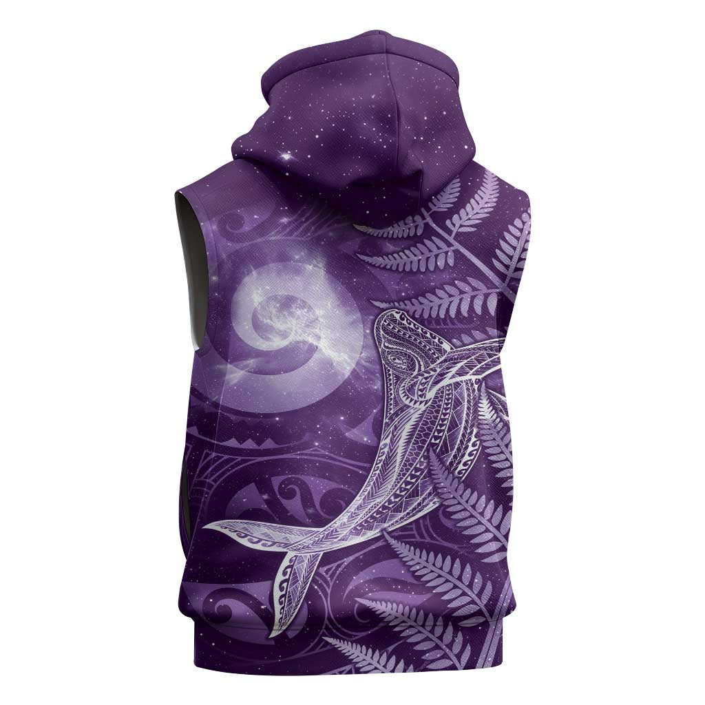 New Zealand Matariki Sleeveless Zip Hoodie Maori Koru With Humpback Whale Purple LT05 - Polynesian Pride