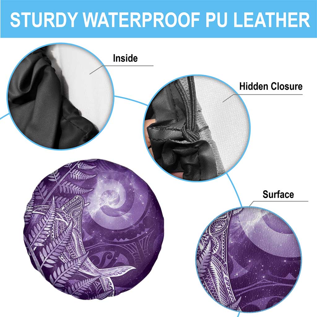 New Zealand Matariki Spare Tire Cover Maori Koru With Humpback Whale Purple LT05 - Polynesian Pride