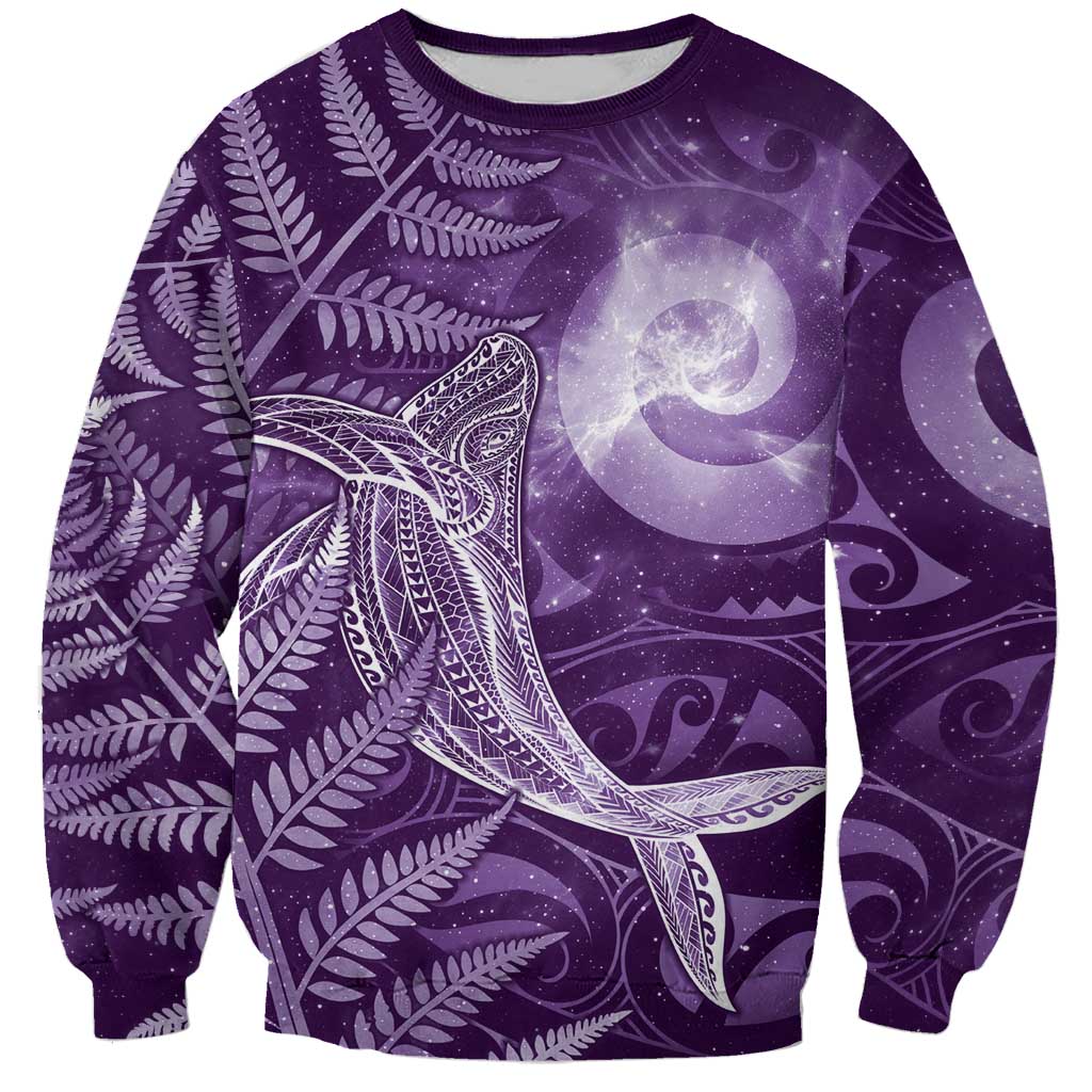 New Zealand Matariki Sweatshirt Maori Koru With Humpback Whale Purple