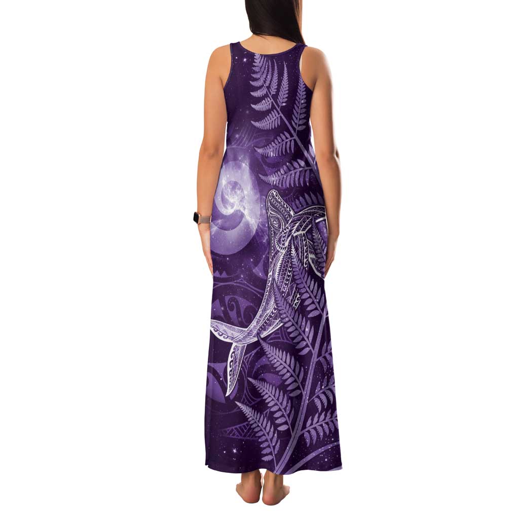 New Zealand Matariki Tank Maxi Dress Maori Koru With Humpback Whale Purple LT05 - Polynesian Pride