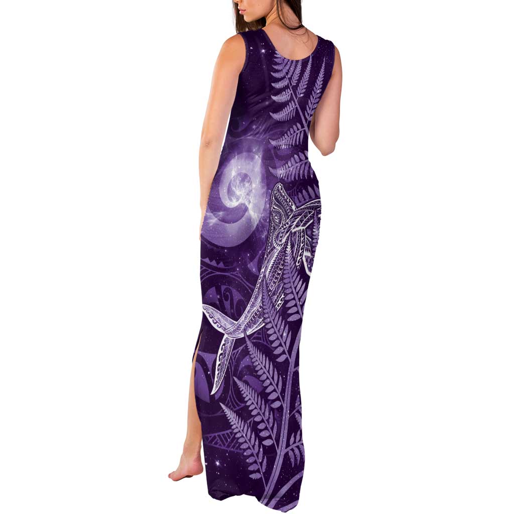 New Zealand Matariki Tank Maxi Dress Maori Koru With Humpback Whale Purple LT05 - Polynesian Pride