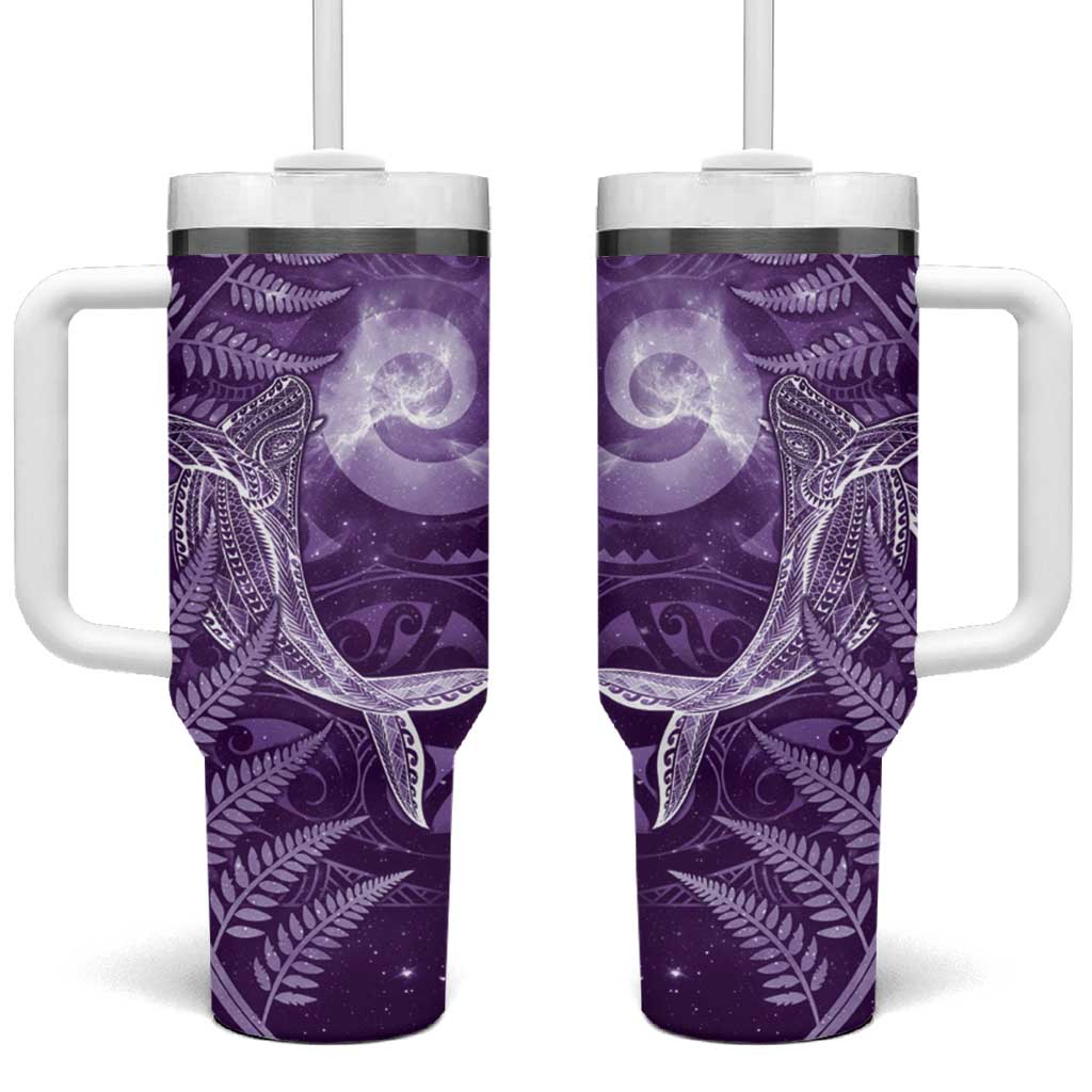 New Zealand Matariki Tumbler With Handle Maori Koru With Humpback Whale Purple