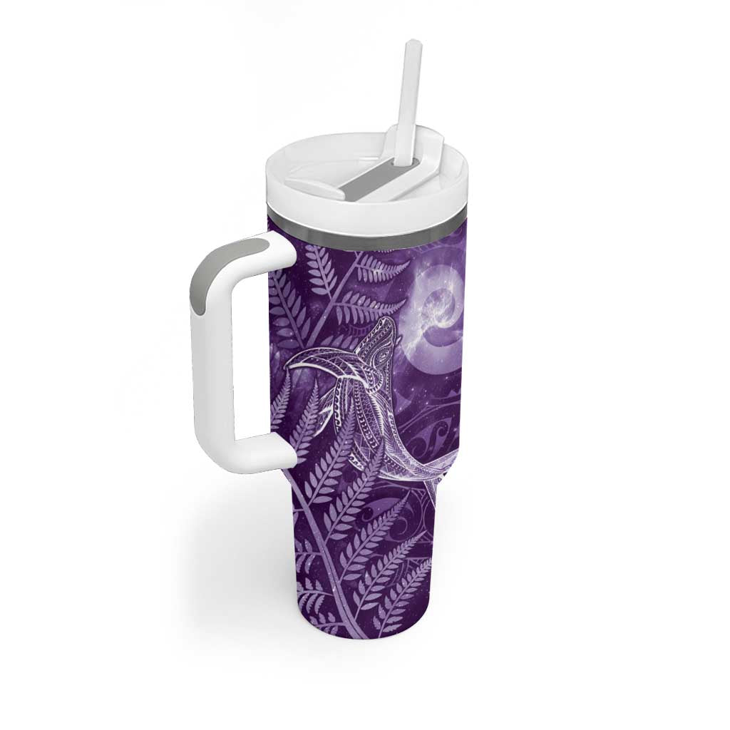 New Zealand Matariki Tumbler With Handle Maori Koru With Humpback Whale Purple