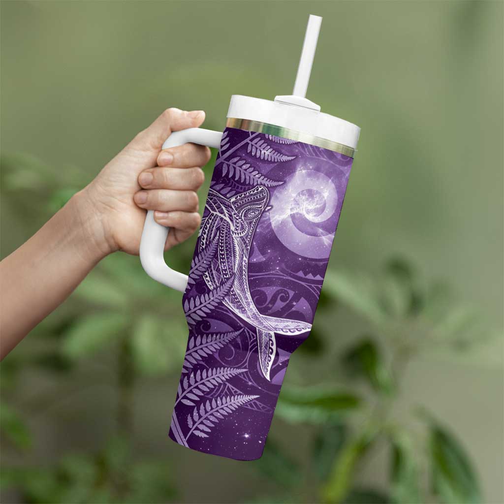 New Zealand Matariki Tumbler With Handle Maori Koru With Humpback Whale Purple