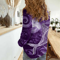 New Zealand Matariki Women Casual Shirt Maori Koru With Humpback Whale Purple LT05 - Polynesian Pride