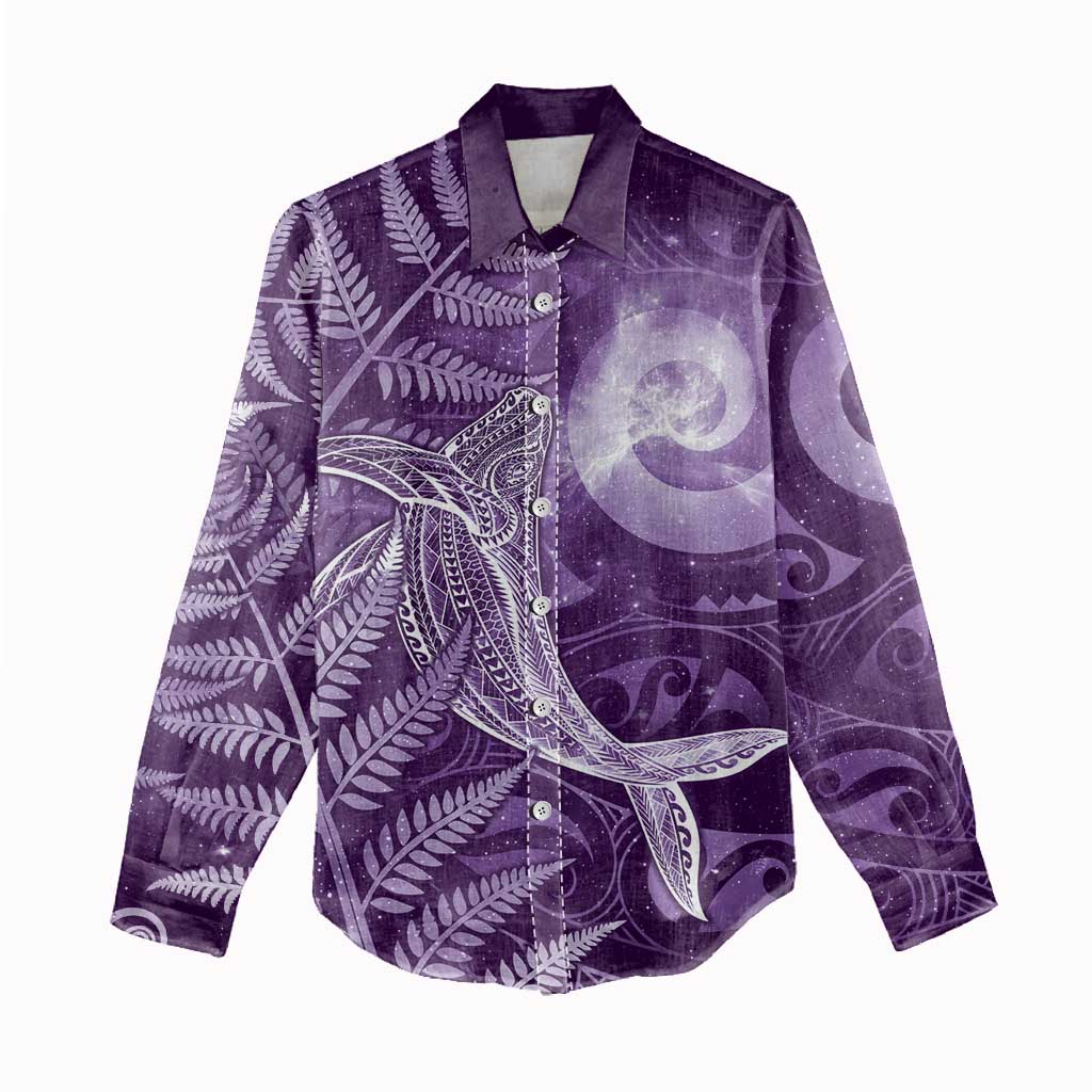 New Zealand Matariki Women Casual Shirt Maori Koru With Humpback Whale Purple LT05 - Polynesian Pride