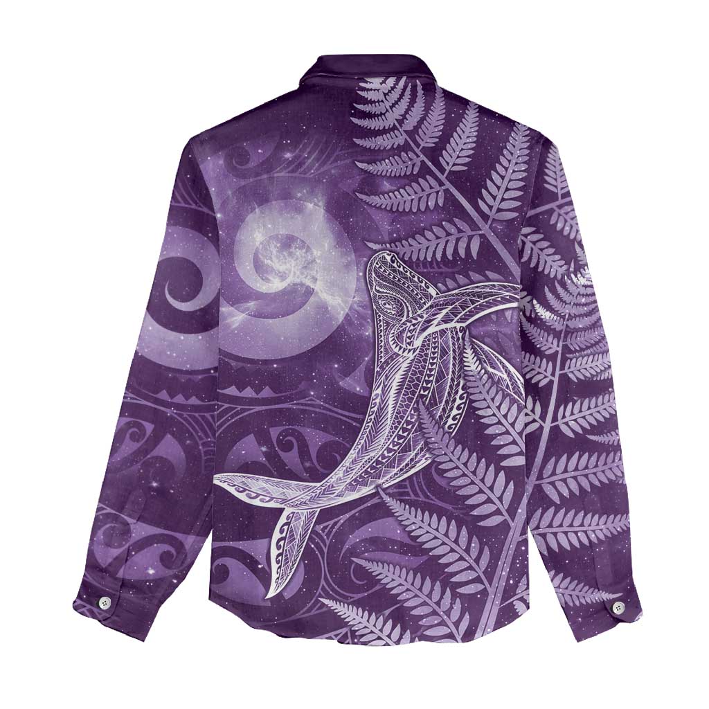 New Zealand Matariki Women Casual Shirt Maori Koru With Humpback Whale Purple LT05 - Polynesian Pride