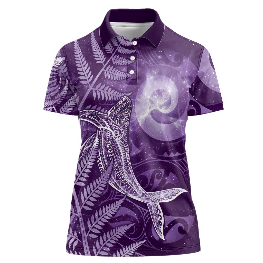 New Zealand Matariki Women Polo Shirt Maori Koru With Humpback Whale Purple LT05 Female Purple - Polynesian Pride