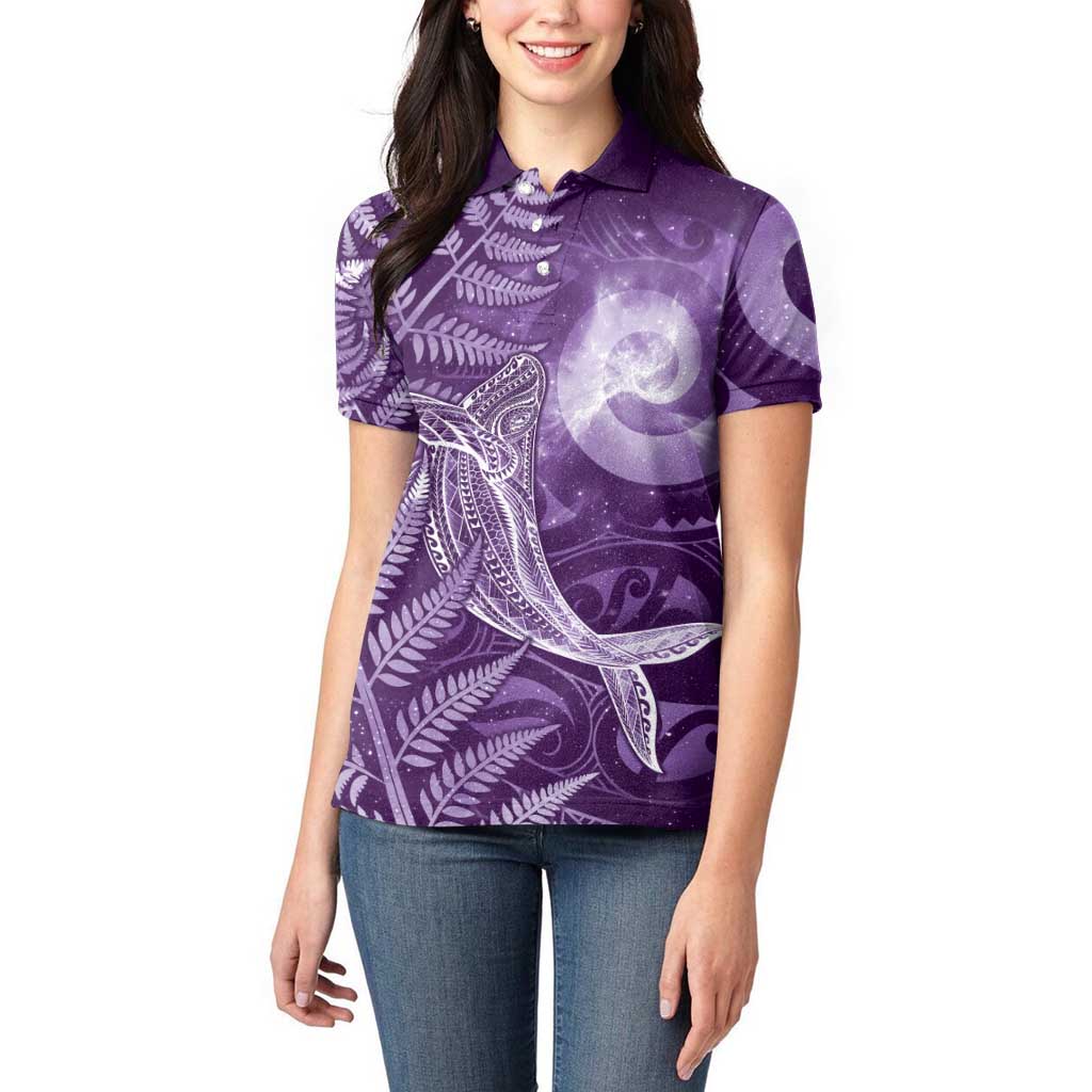 New Zealand Matariki Women Polo Shirt Maori Koru With Humpback Whale Purple LT05 - Polynesian Pride