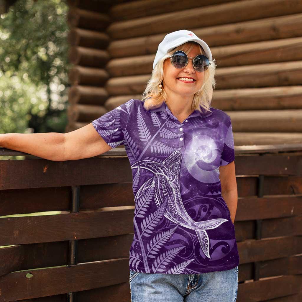 New Zealand Matariki Women Polo Shirt Maori Koru With Humpback Whale Purple LT05 - Polynesian Pride