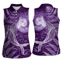 New Zealand Matariki Women Sleeveless Polo Shirt Maori Koru With Humpback Whale Purple LT05 - Polynesian Pride