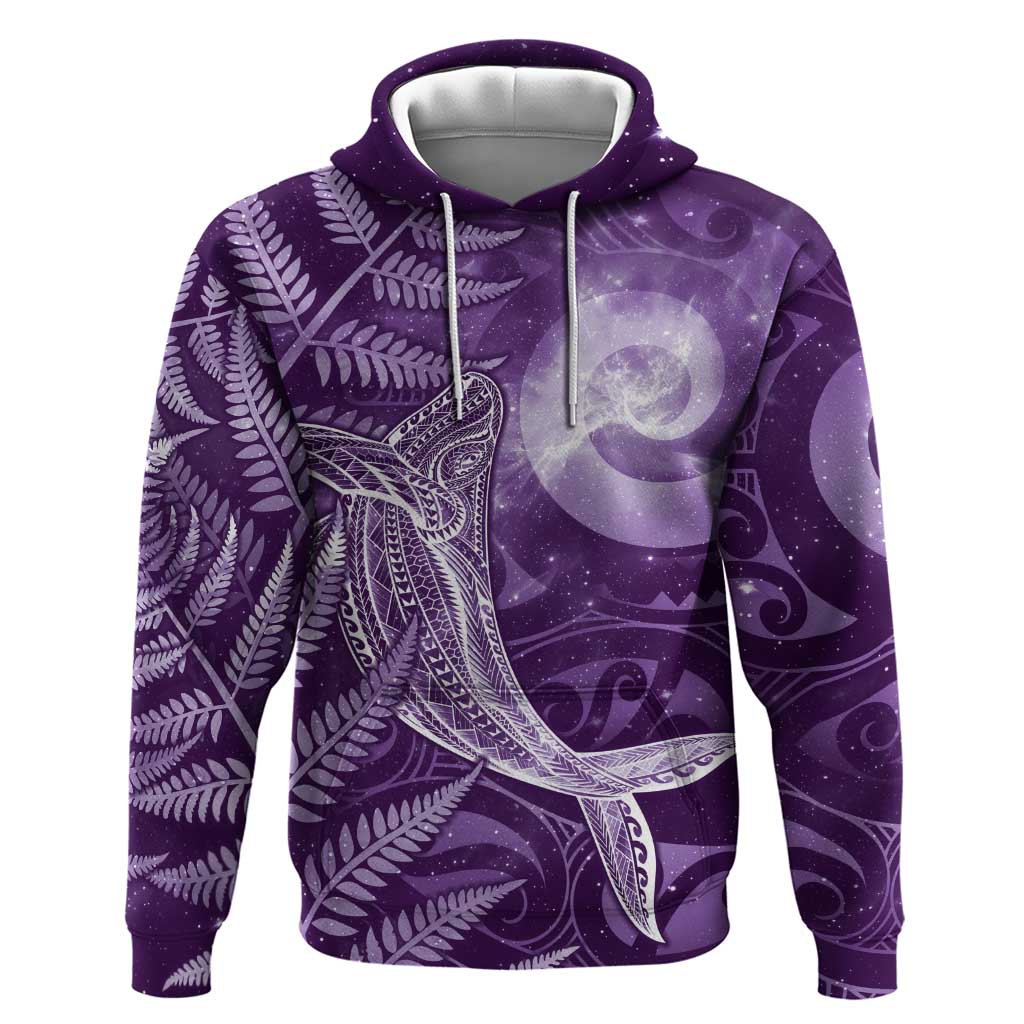 New Zealand Matariki Zip Hoodie Maori Koru With Humpback Whale Purple LT05 Pullover Hoodie Purple - Polynesian Pride