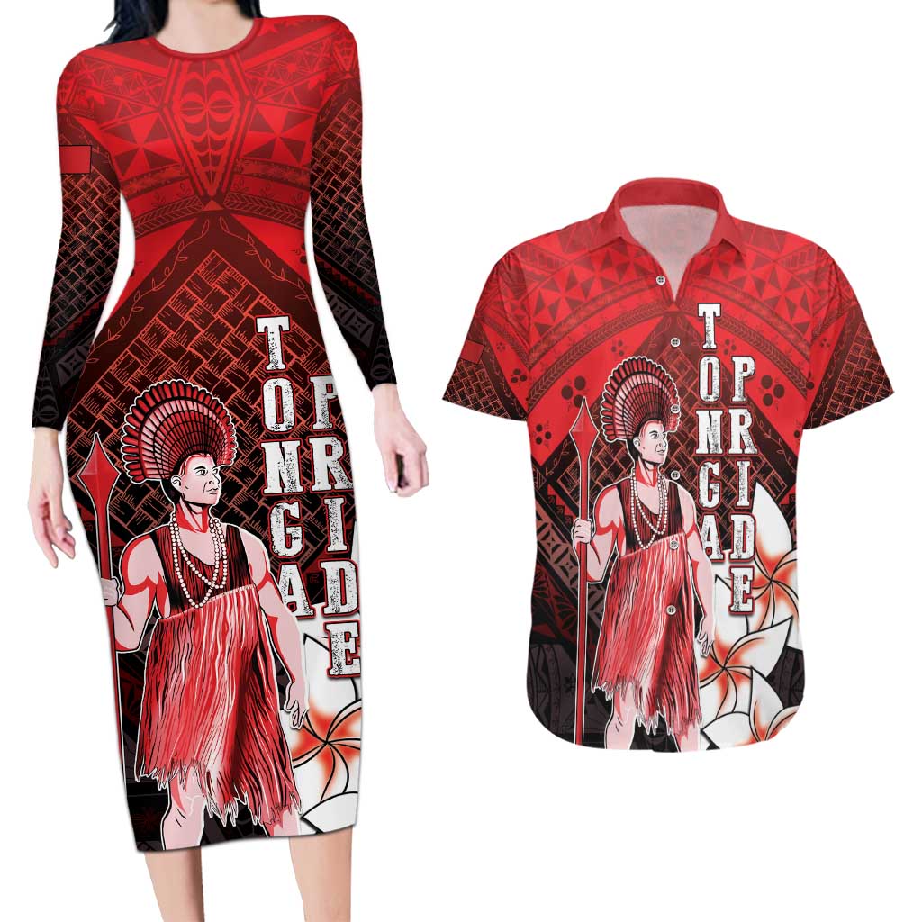 The First King Of Tonga Couples Matching Long Sleeve Bodycon Dress and Hawaiian Shirt Tongan Pride LT05 Red - Polynesian Pride