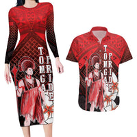 The First King Of Tonga Couples Matching Long Sleeve Bodycon Dress and Hawaiian Shirt Tongan Pride LT05 Red - Polynesian Pride