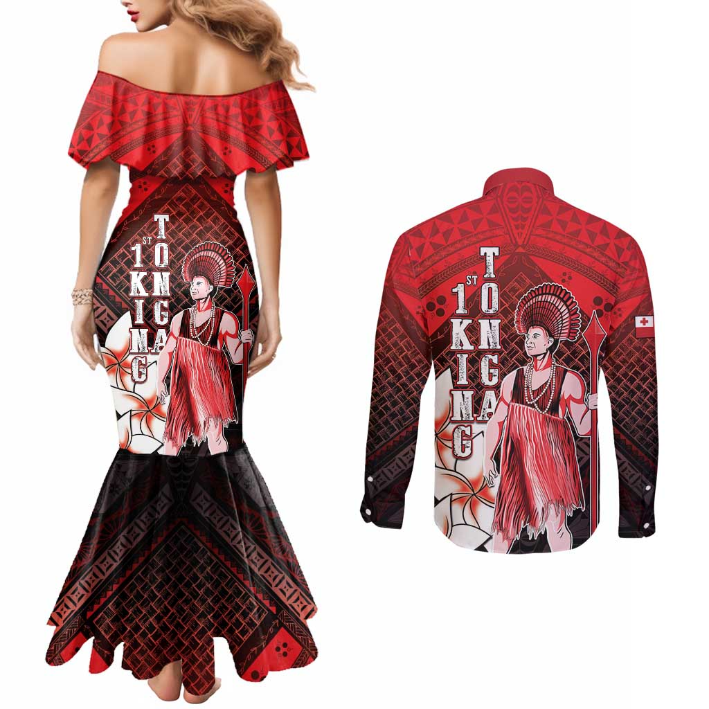 The First King Of Tonga Couples Matching Mermaid Dress and Long Sleeve Button Shirt Tongan Pride LT05 - Polynesian Pride