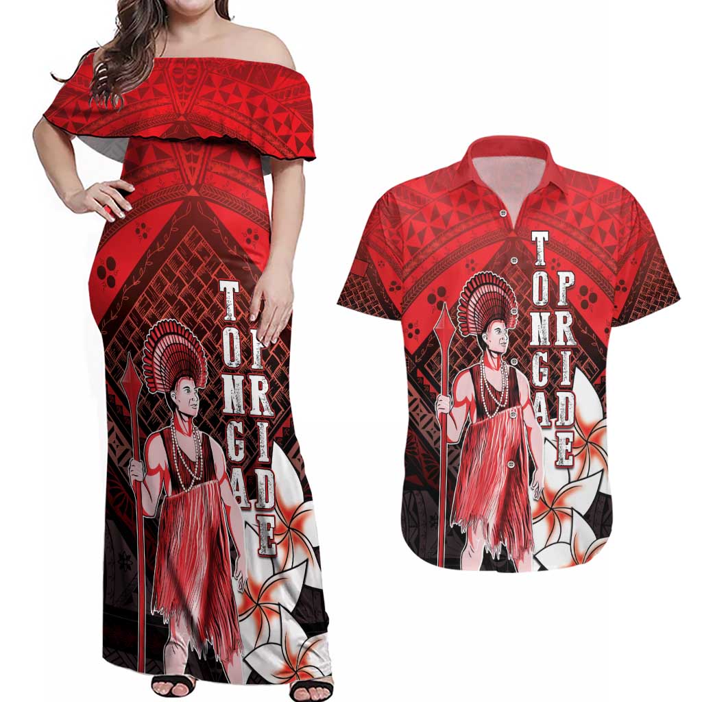 The First King Of Tonga Couples Matching Off Shoulder Maxi Dress and Hawaiian Shirt Tongan Pride LT05 Red - Polynesian Pride