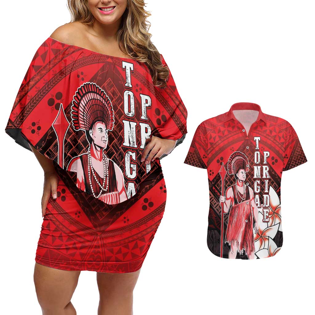 The First King Of Tonga Couples Matching Off Shoulder Short Dress and Hawaiian Shirt Tongan Pride LT05 Red - Polynesian Pride