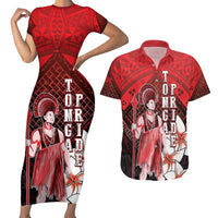 The First King Of Tonga Couples Matching Short Sleeve Bodycon Dress and Hawaiian Shirt Tongan Pride LT05 Red - Polynesian Pride