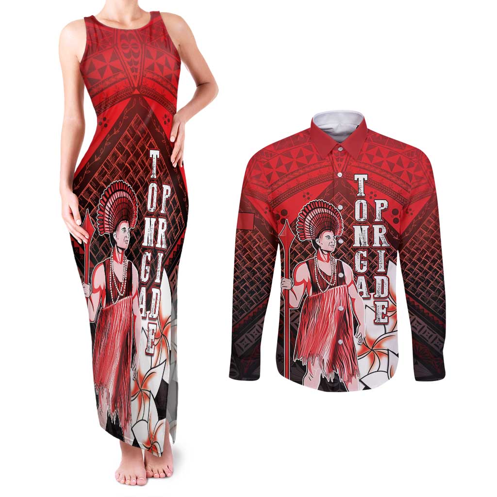 The First King Of Tonga Couples Matching Tank Maxi Dress and Long Sleeve Button Shirt Tongan Pride LT05 Red - Polynesian Pride