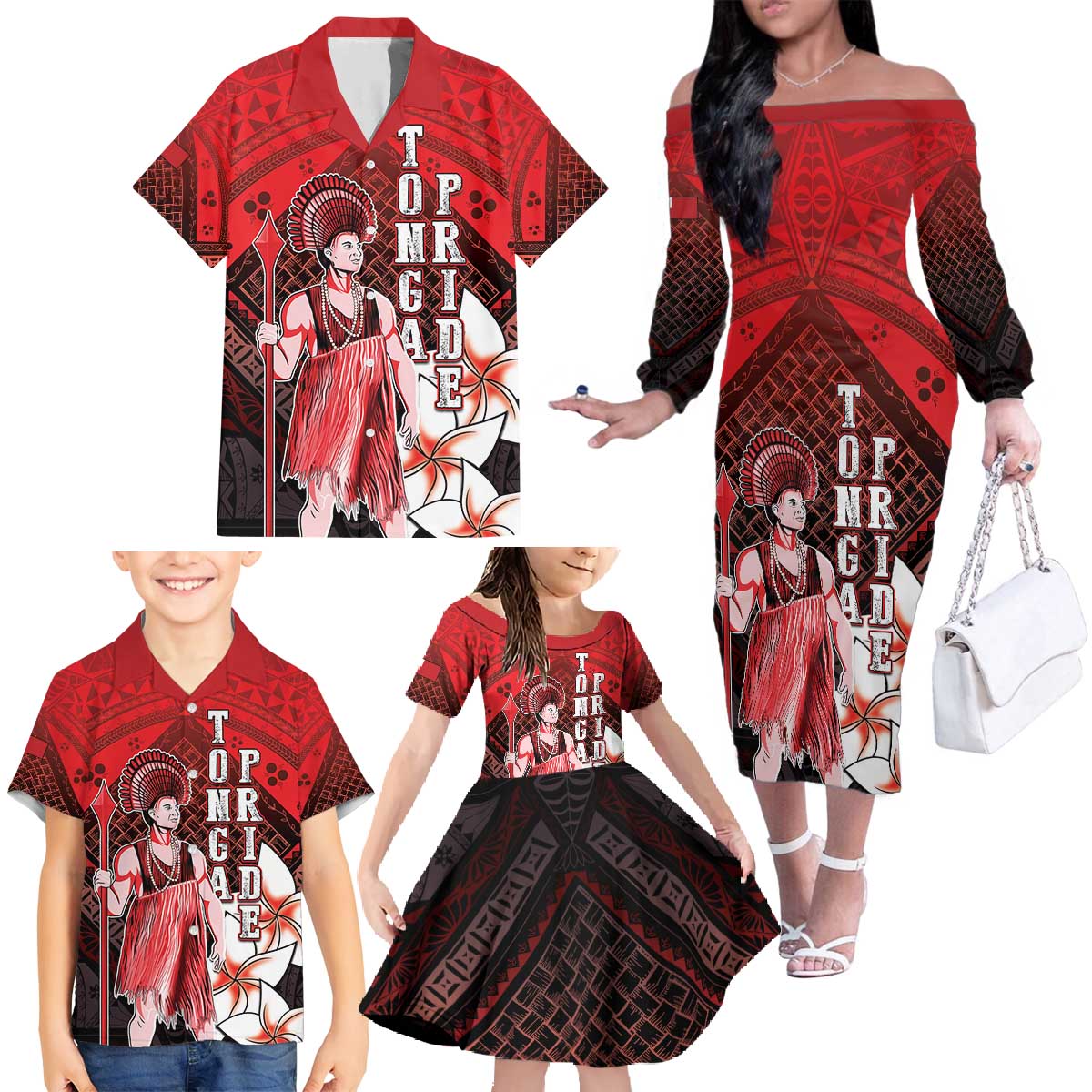 The First King Of Tonga Family Matching Off The Shoulder Long Sleeve Dress and Hawaiian Shirt Tongan Pride LT05 - Polynesian Pride