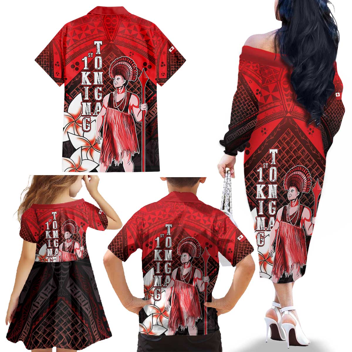 The First King Of Tonga Family Matching Off The Shoulder Long Sleeve Dress and Hawaiian Shirt Tongan Pride LT05 - Polynesian Pride