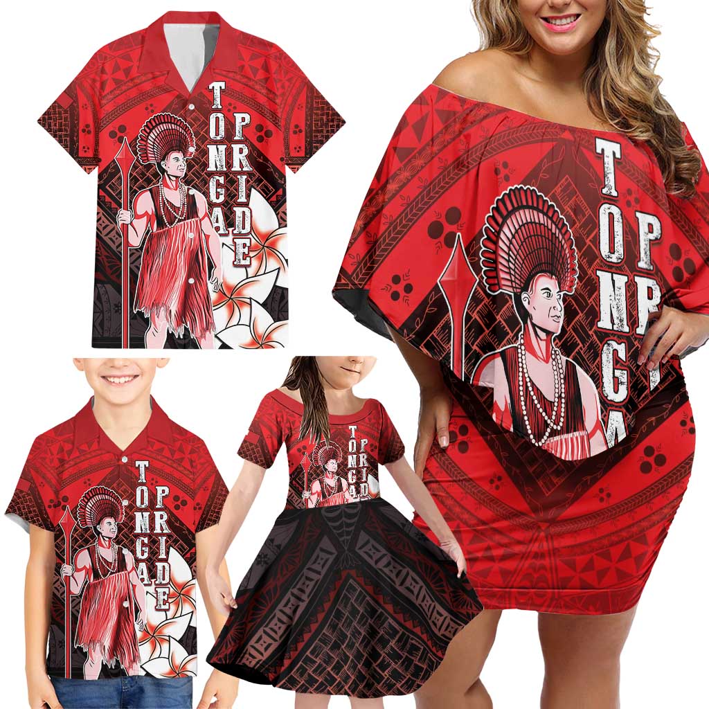 The First King Of Tonga Family Matching Off Shoulder Short Dress and Hawaiian Shirt Tongan Pride