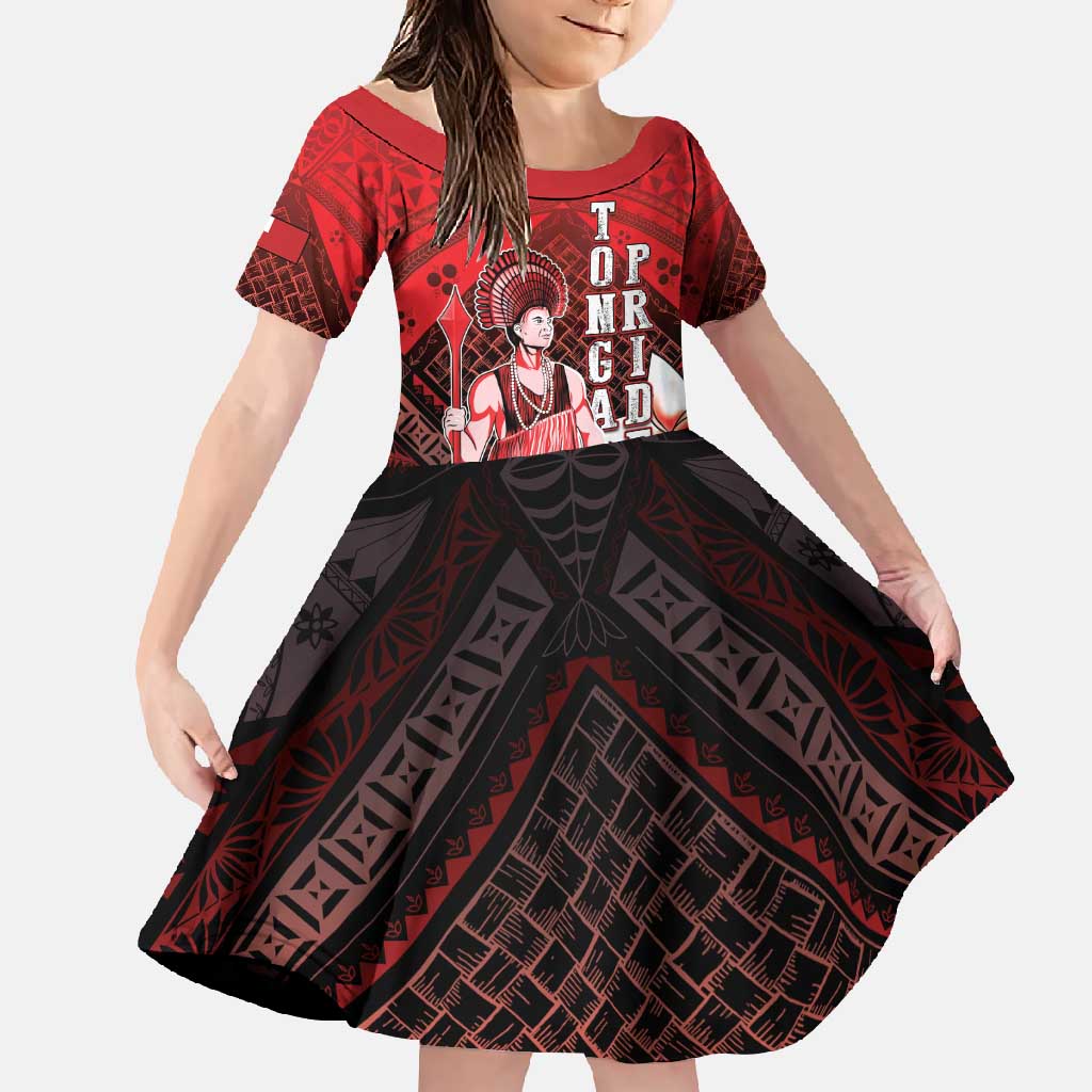 The First King Of Tonga Family Matching Short Sleeve Bodycon Dress and Hawaiian Shirt Tongan Pride LT05 Daughter's Dress Red - Polynesian Pride