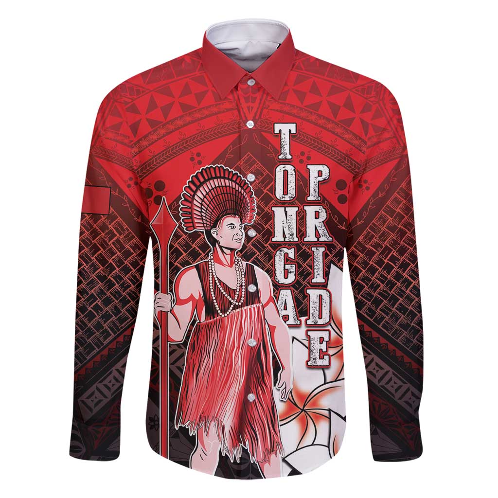 The First King Of Tonga Family Matching Summer Maxi Dress and Hawaiian Shirt Tongan Pride LT05 Dad's Shirt - Long Sleeve Red - Polynesian Pride