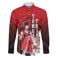 The First King Of Tonga Family Matching Summer Maxi Dress and Hawaiian Shirt Tongan Pride LT05 Dad's Shirt - Long Sleeve Red - Polynesian Pride