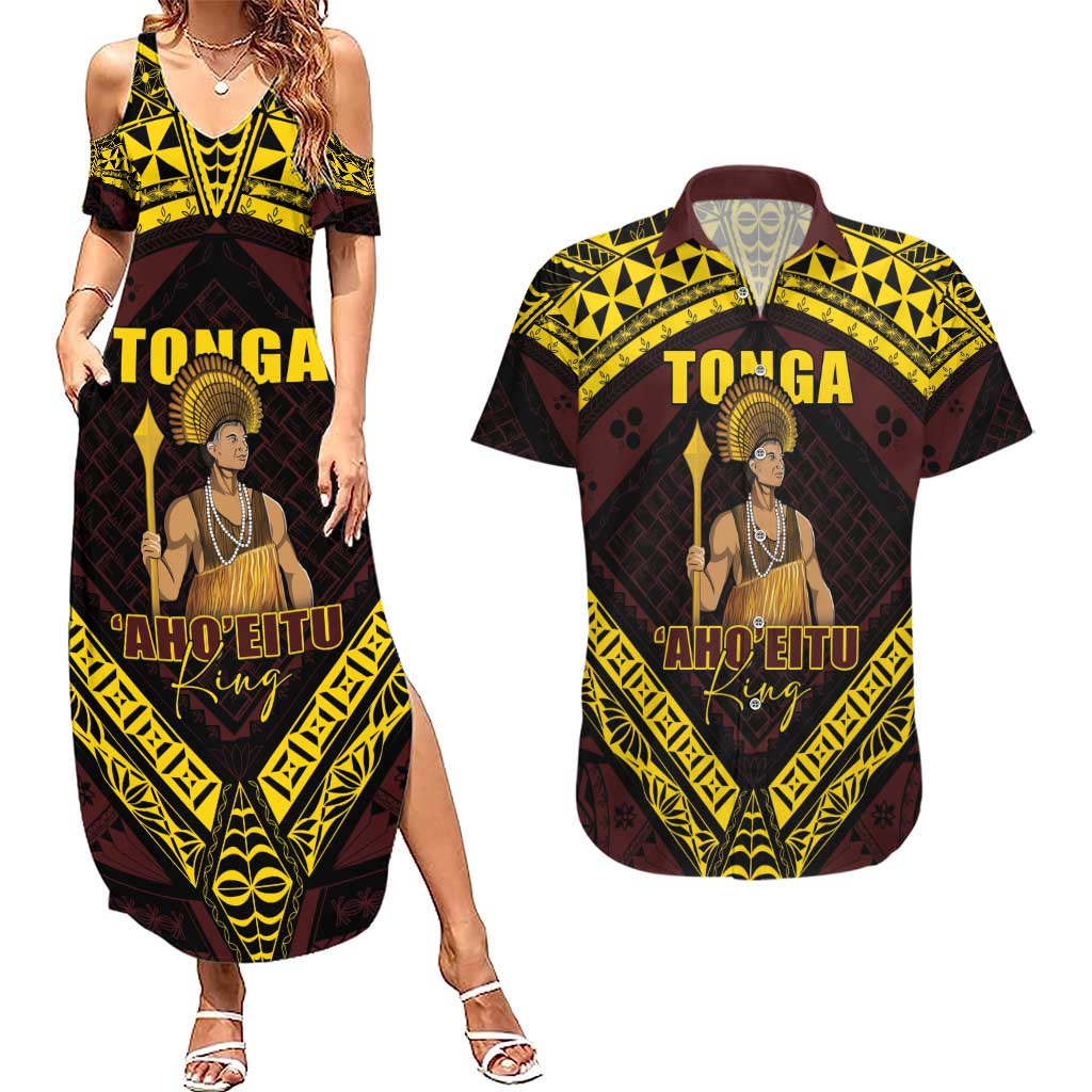 Tonga First King Couples Matching Summer Maxi Dress and Hawaiian Shirt Ahoeitu Know Your Roots LT05 Maroon - Polynesian Pride