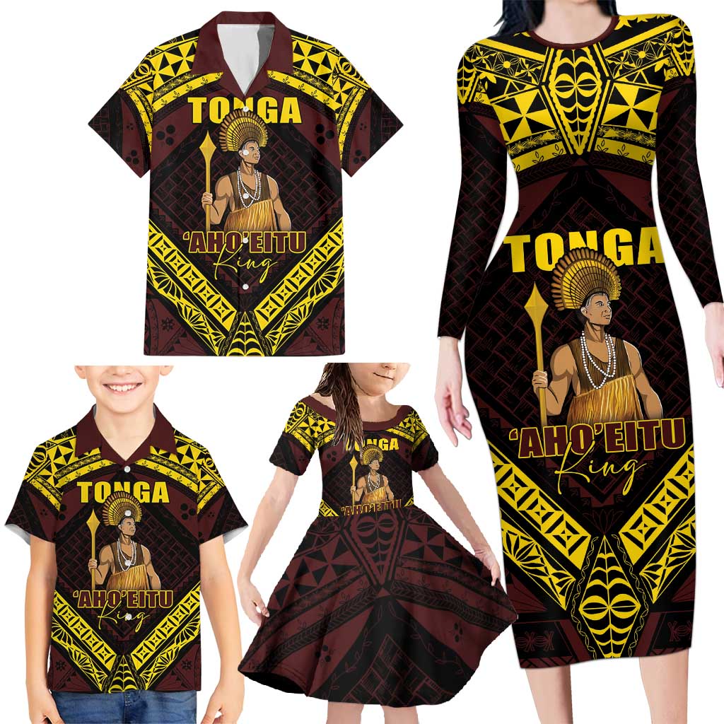 Tonga First King Family Matching Long Sleeve Bodycon Dress and Hawaiian Shirt Ahoeitu Know Your Roots LT05 - Polynesian Pride