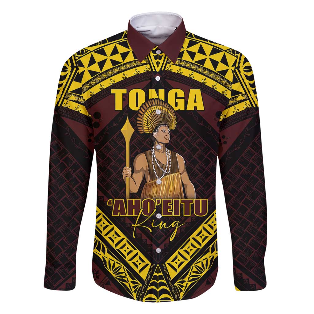 Tonga First King Family Matching Mermaid Dress and Hawaiian Shirt Ahoeitu Know Your Roots LT05 Dad's Shirt - Long Sleeve Maroon - Polynesian Pride